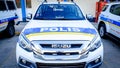 Oranjestad, Aruba - November, 2019: Police car of Aruba Police Force Front view